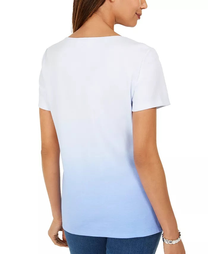 Karen Scott Women's Daisy-Shine Scoop-Neck Top Blue Size Extra Small