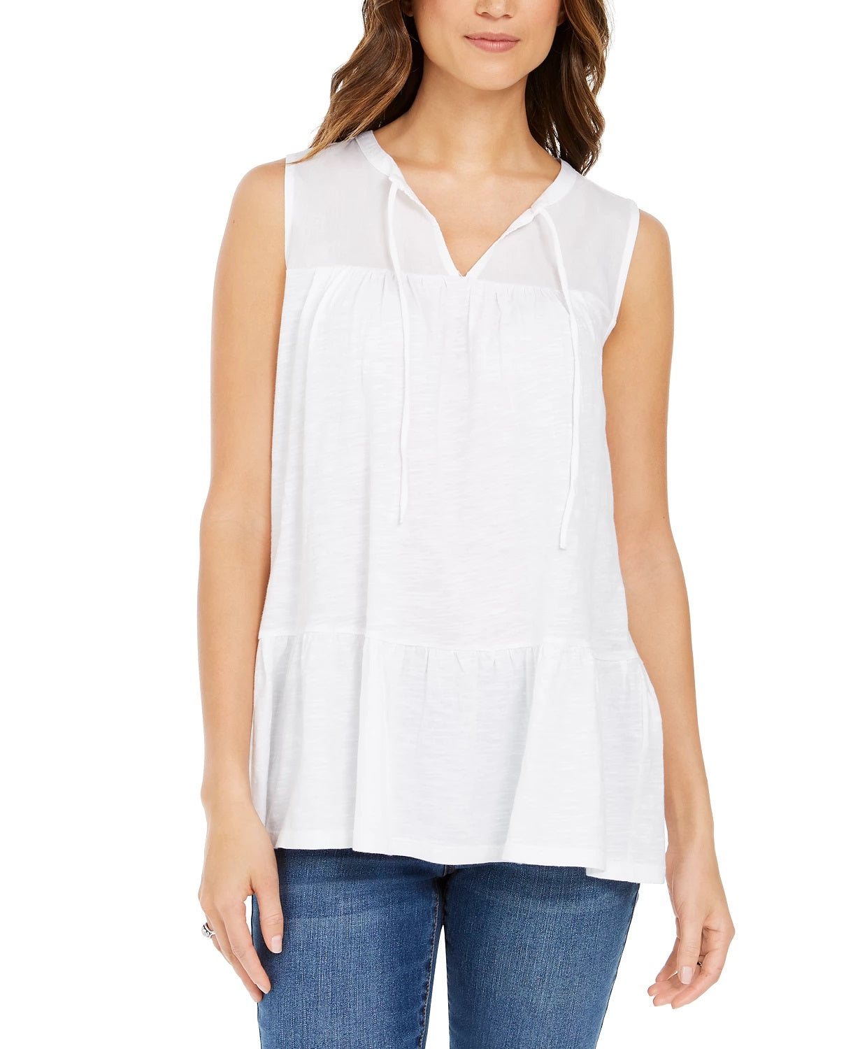 Style & Co Women's Cotton Sleeveless Peasant Top White Size Medium