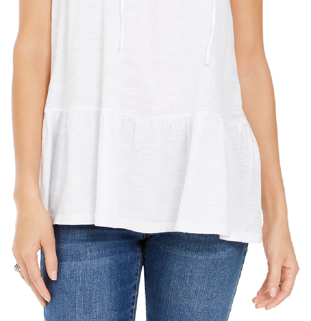 Style & Co Women's Cotton Sleeveless Peasant Top White Size Medium