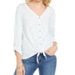 Style & Co Women's Striped Tie-Front Top White Size Large
