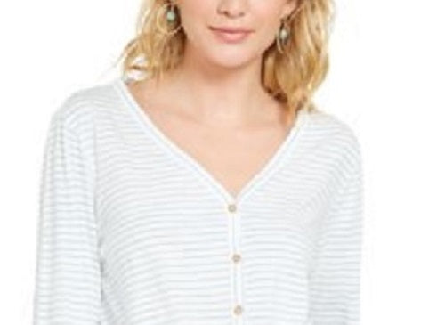 Style & Co Women's Striped Tie-Front Top White Size Large