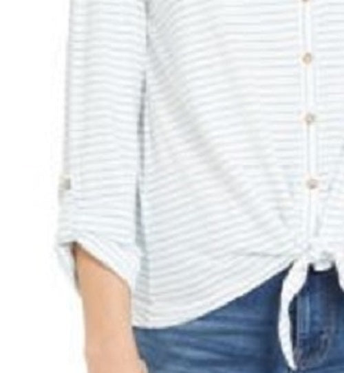 Style & Co Women's Striped Tie-Front Top White Size Large