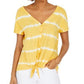 Style & Co Women's Tie-Dye Tie-Front Top Gold Size Medium