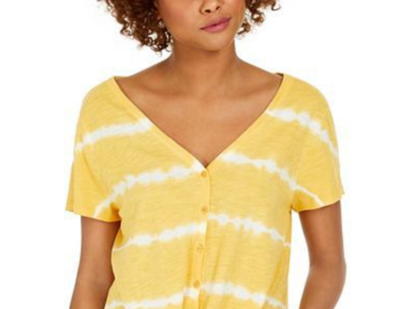 Style & Co Women's Tie-Dye Tie-Front Top Gold Size Medium