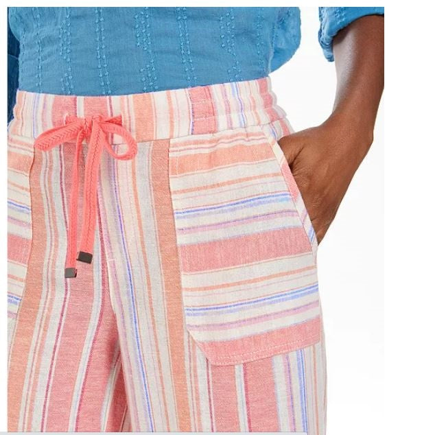 Style & Co Women's Striped Linen Cropped Pants Pink Size Medium