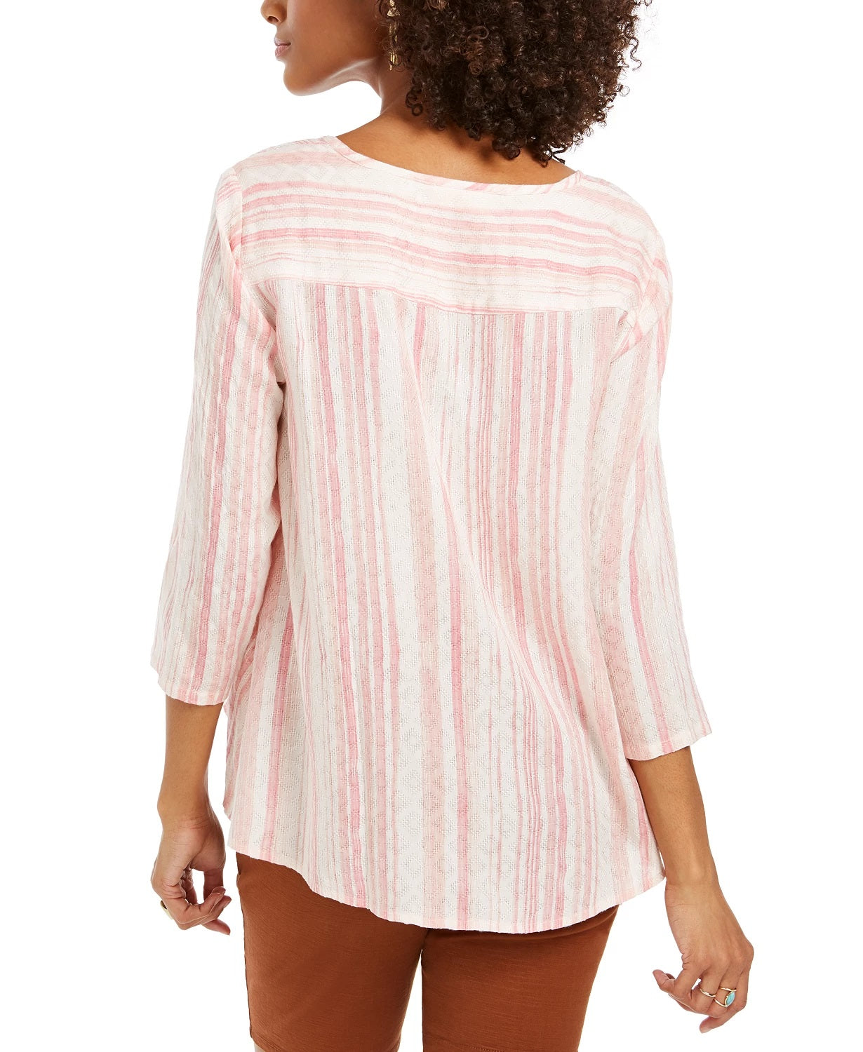 Style & Co Women's Printed Swing Blouse Med Pink Size Large
