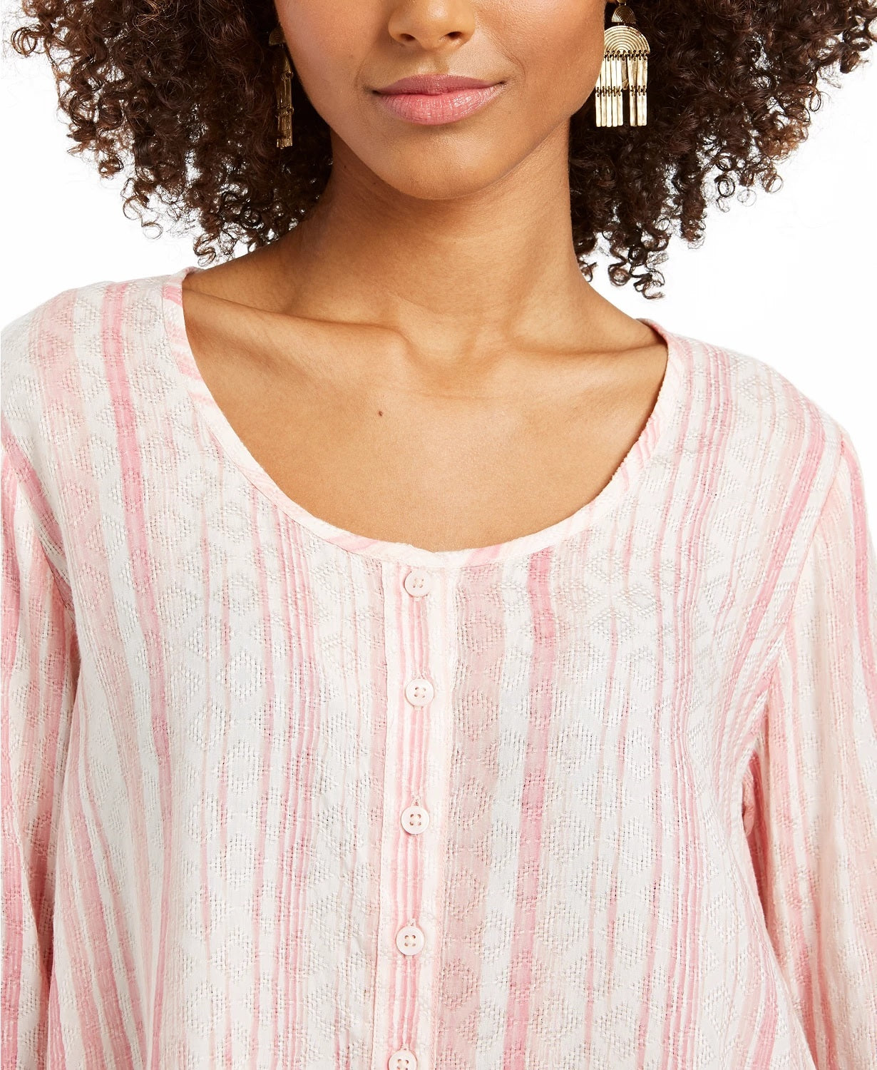 Style & Co Women's Printed Swing Blouse Med Pink Size Large
