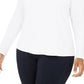 INC International Concepts Women's Plus Size Ribbed-Knit Puff-Sleeve Top White Size 3X