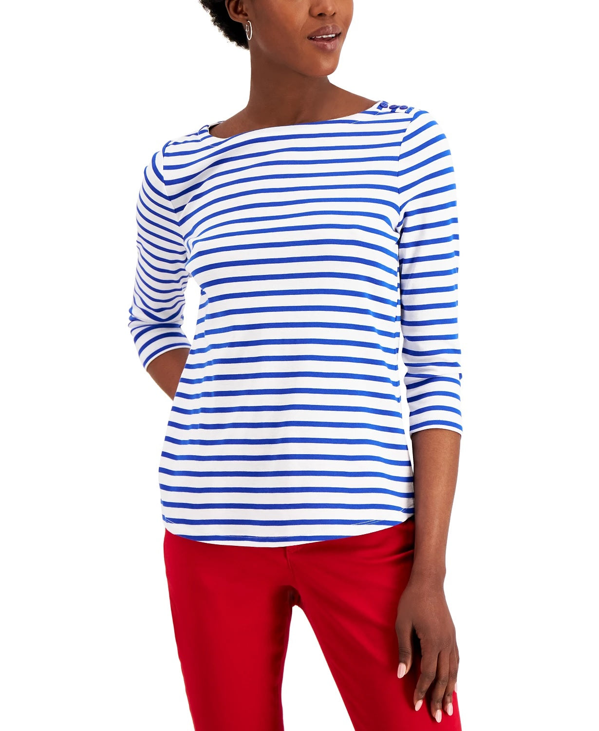 Charter Club Women's 3/4-Sleeve Striped Top Blue Size X-Small