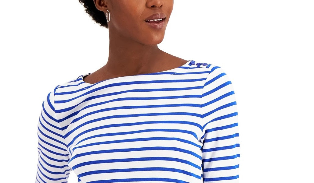 Charter Club Women's 3/4-Sleeve Striped Top Blue Size X-Small