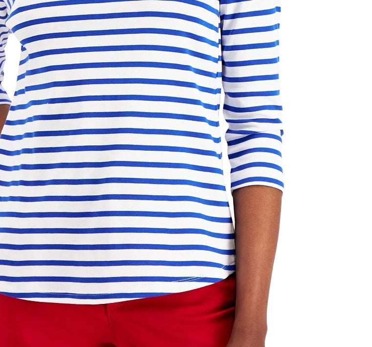 Charter Club Women's 3/4-Sleeve Striped Top Blue Size X-Small