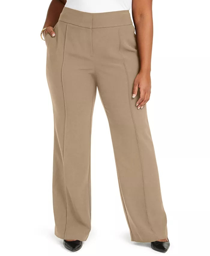 Alfani Women's Plus Size High-Rise Trousers Med Brown Size 18W