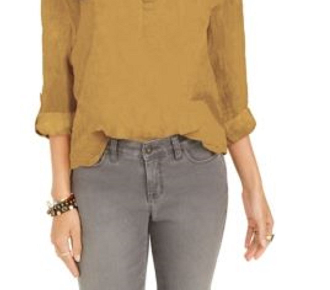 Style & Co Women's Textured Solid Popover Top Gold Size Large