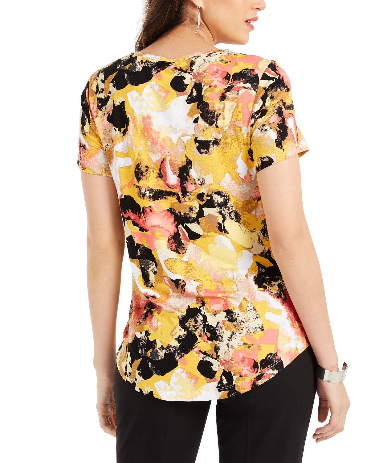 JM Collection Women's Scoop-Neck Damask Top Gold Size Small