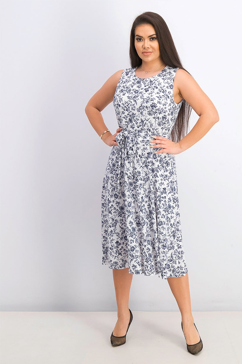 Charter Club Women's Sleeveless Printed A-Line Dress Blue Size Small