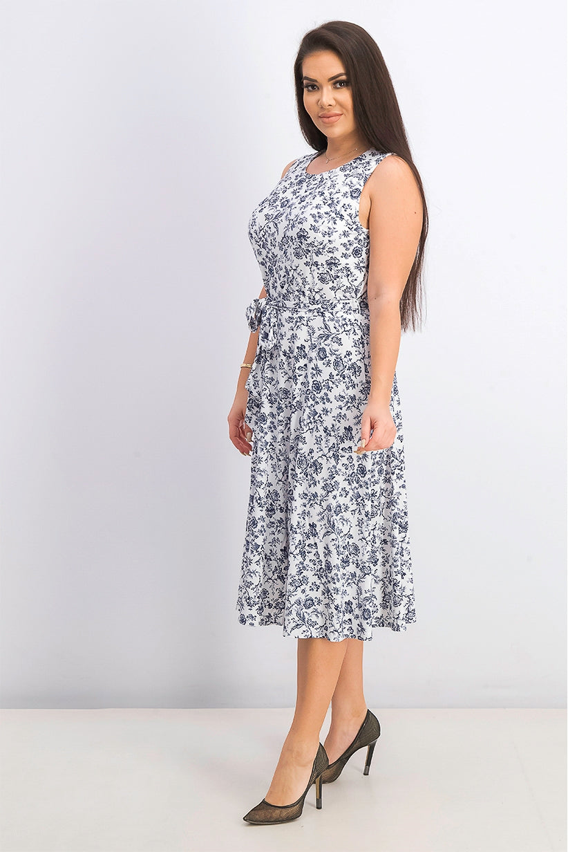 Charter Club Women's Sleeveless Printed A-Line Dress Blue Size Small