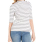 Charter Club Women's Striped Mock Neck Top White Size Small