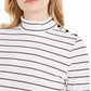 Charter Club Women's Striped Mock Neck Top White Size Small