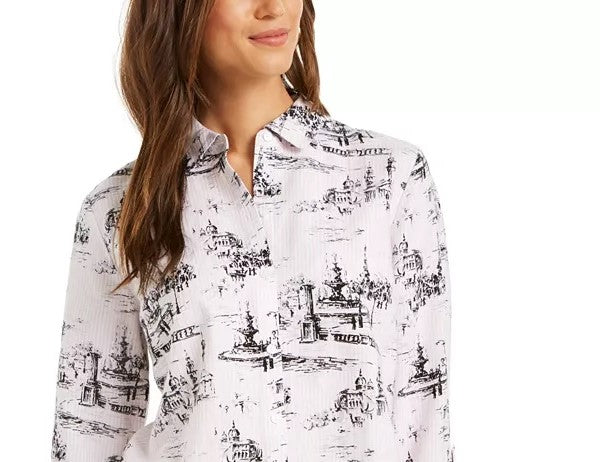 Charter Club Women's Printed Blouse White Size Large