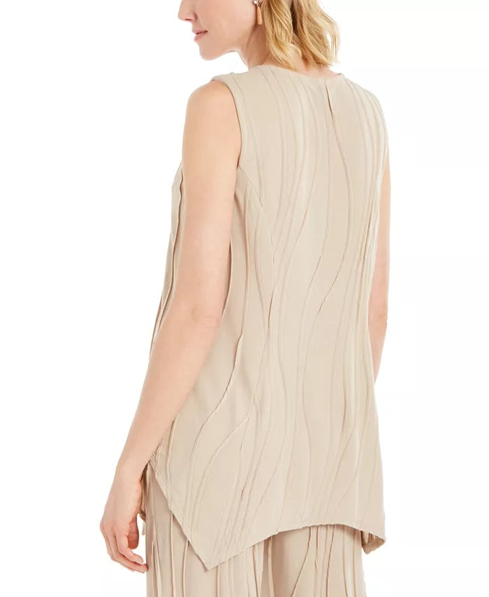 JM Collection Women's Sleeveless Textured Necklace Top Beigekhaki Size Small