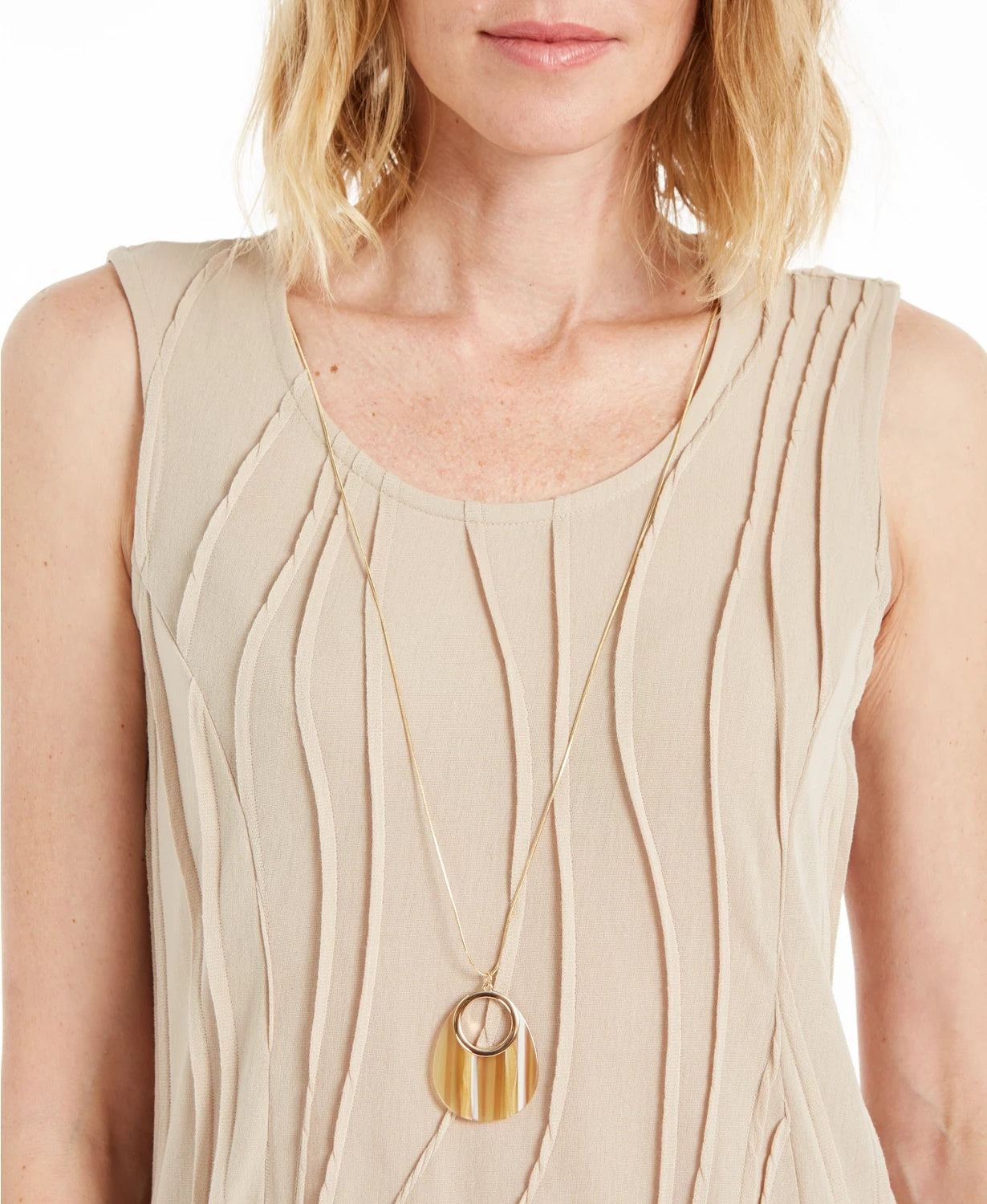 JM Collection Women's Sleeveless Textured Necklace Top Beigekhaki Size Small