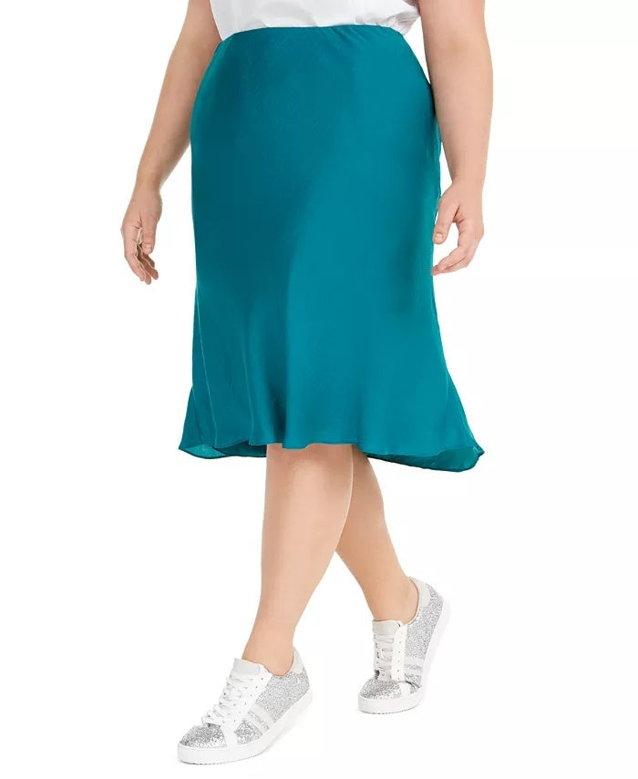 INC International Concepts Women's Plus Size Bias-Cut Midi Skirt Green Size 4X