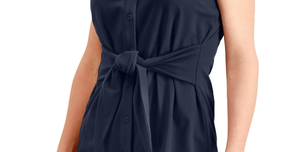 Charter Club Women's Tie Front Sleeveless Top Blue Size Medium