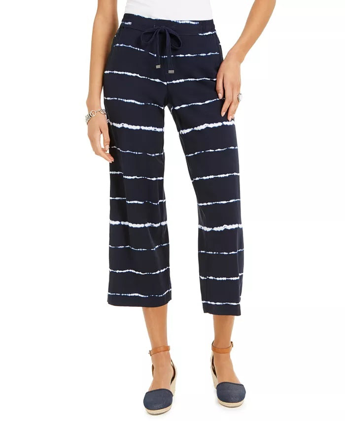 Style & Co Women's Striped Tie-Dyed Cropped Pants Navy Size Medium