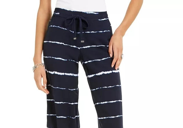 Style & Co Women's Striped Tie-Dyed Cropped Pants Navy Size Medium