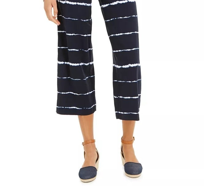 Style & Co Women's Striped Tie-Dyed Cropped Pants Navy Size Medium