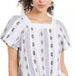 Style & Co Women's Printed Square-Neck Tie-Front Top Navy Size Large