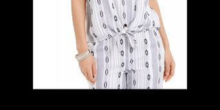 Style & Co Women's Printed Square-Neck Tie-Front Top Navy Size Large