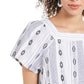 Style & Co Women's Printed Square-Neck Tie-Front Top White Size Extra Large