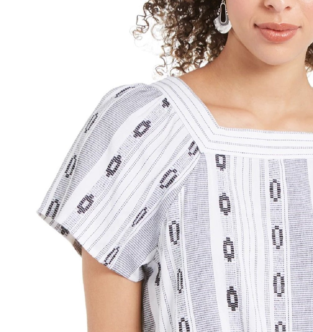 Style & Co Women's Printed Square-Neck Tie-Front Top White Size Extra Large