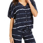 Style & Co Women's Striped Tie-Dyed Tie-Front Blouse Navy Size Extra Small