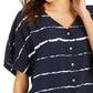 Style & Co Women's Striped Tie-Dyed Tie-Front Blouse Navy Size Extra Small