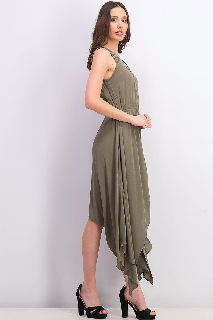 Style & Co Women's Handkerchief-Hem Dress Med Green Size Medium
