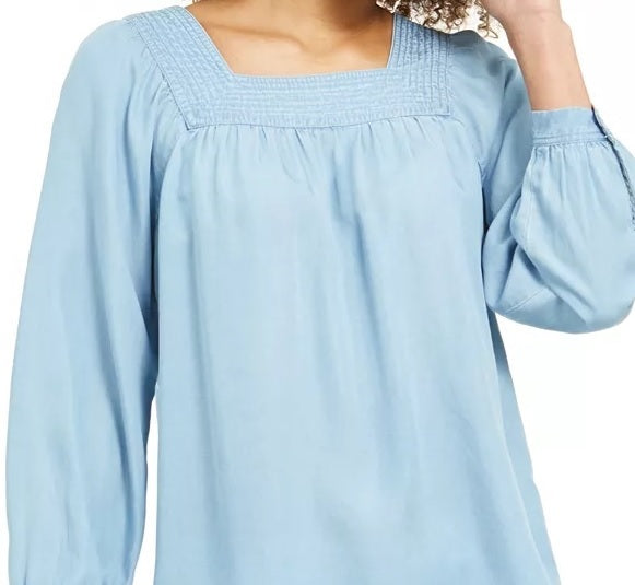 Style & Co Women's Square-Neck Top Blue Size Small