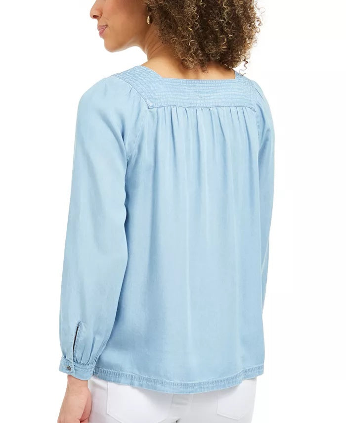 Style & Co Women's Square-Neck Top Blue Size Small