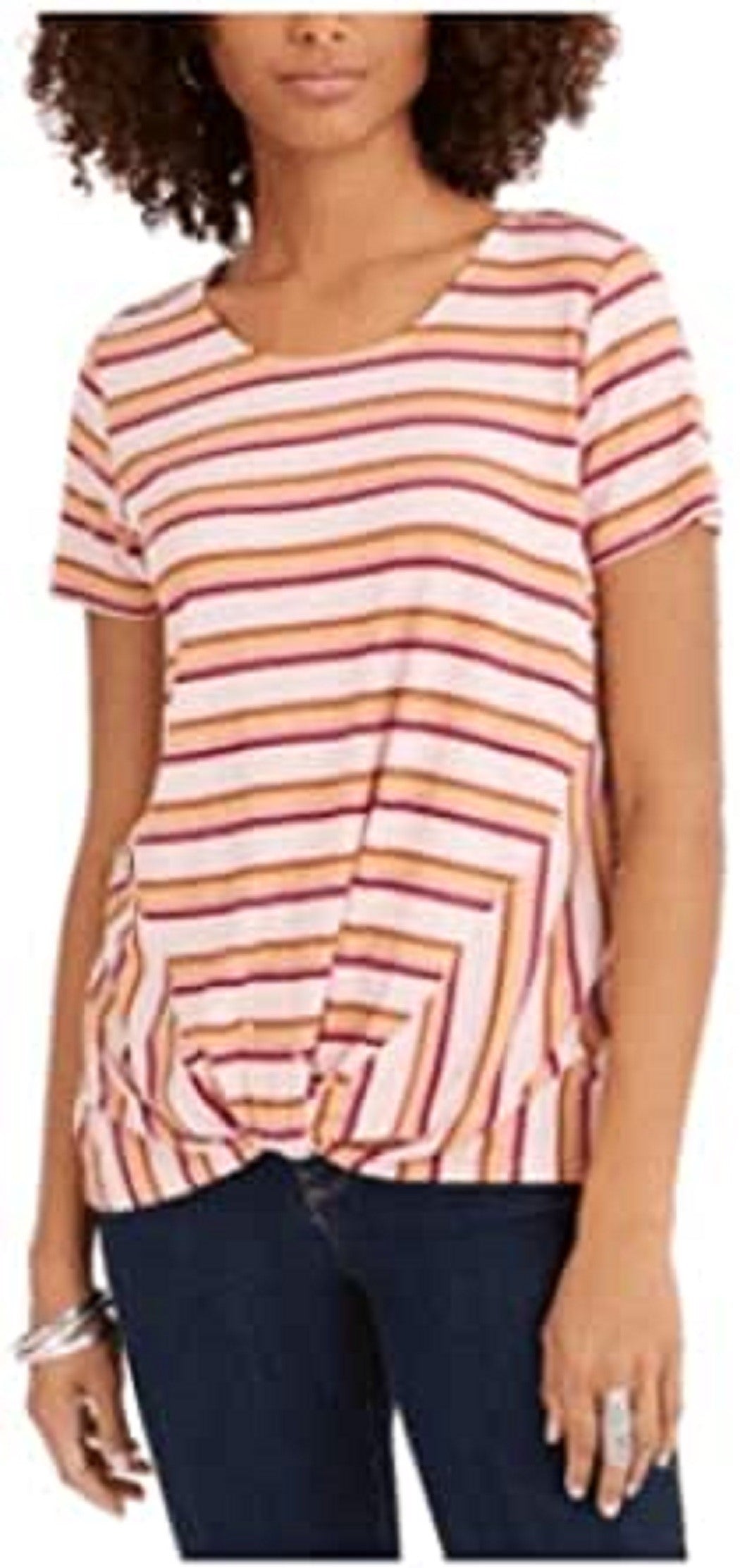 Style & Co Women's Striped Twist-Front Top Pink Size Large