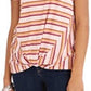 Style & Co Women's Striped Twist-Front Top Pink Size Large