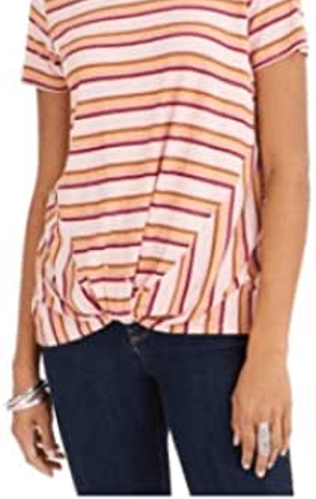 Style & Co Women's Striped Twist-Front Top Red Size Small