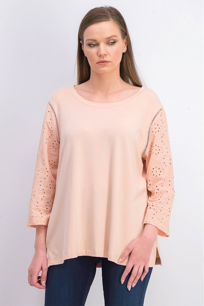 Style & Co Women's Eyelet-Sleeve Cotton Top Bright Red Size Small