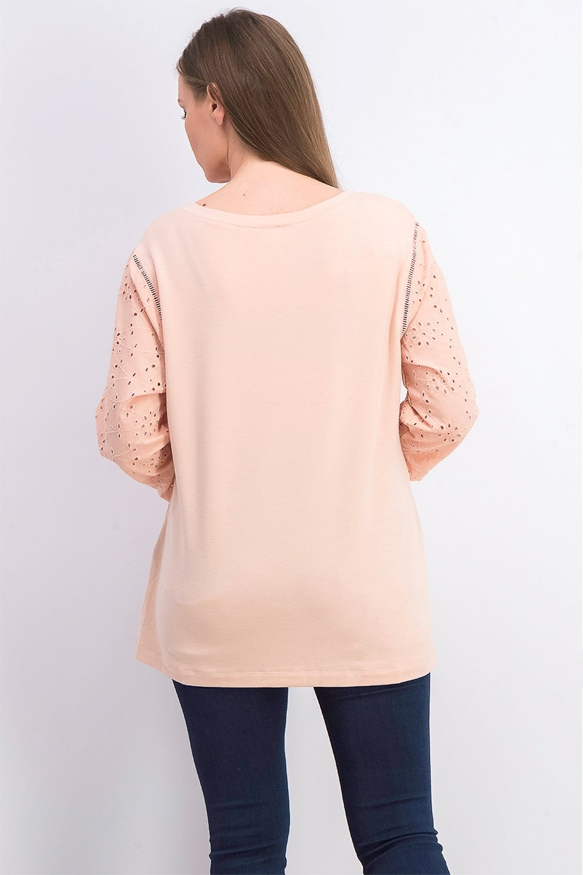 Style & Co Women's Eyelet-Sleeve Cotton Top Bright Red Size Small