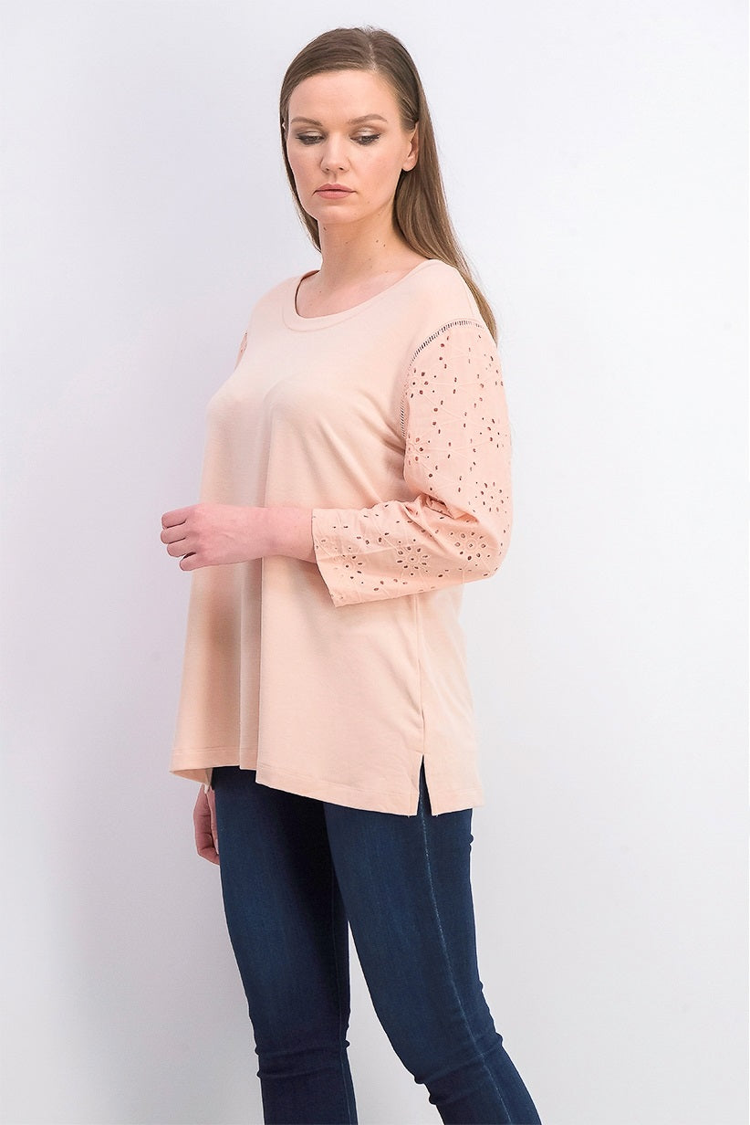 Style & Co Women's Eyelet-Sleeve Cotton Top Bright Red Size Small