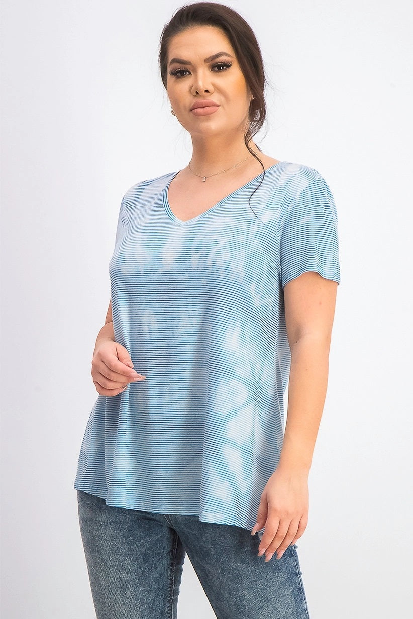 Style & Co Women's Tie-Dyed Linen-Blend Top Blue Size Large