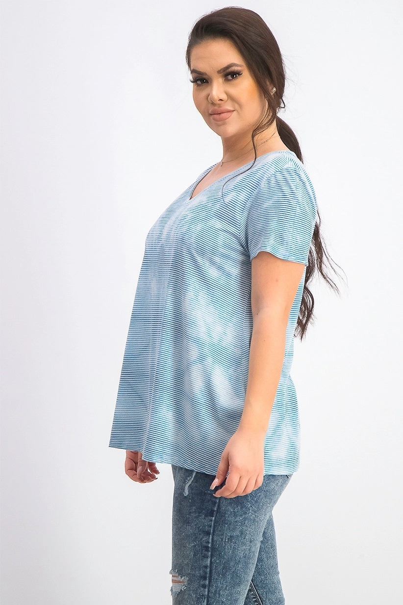 Style & Co Women's Tie-Dyed Linen-Blend Top Blue Size Large