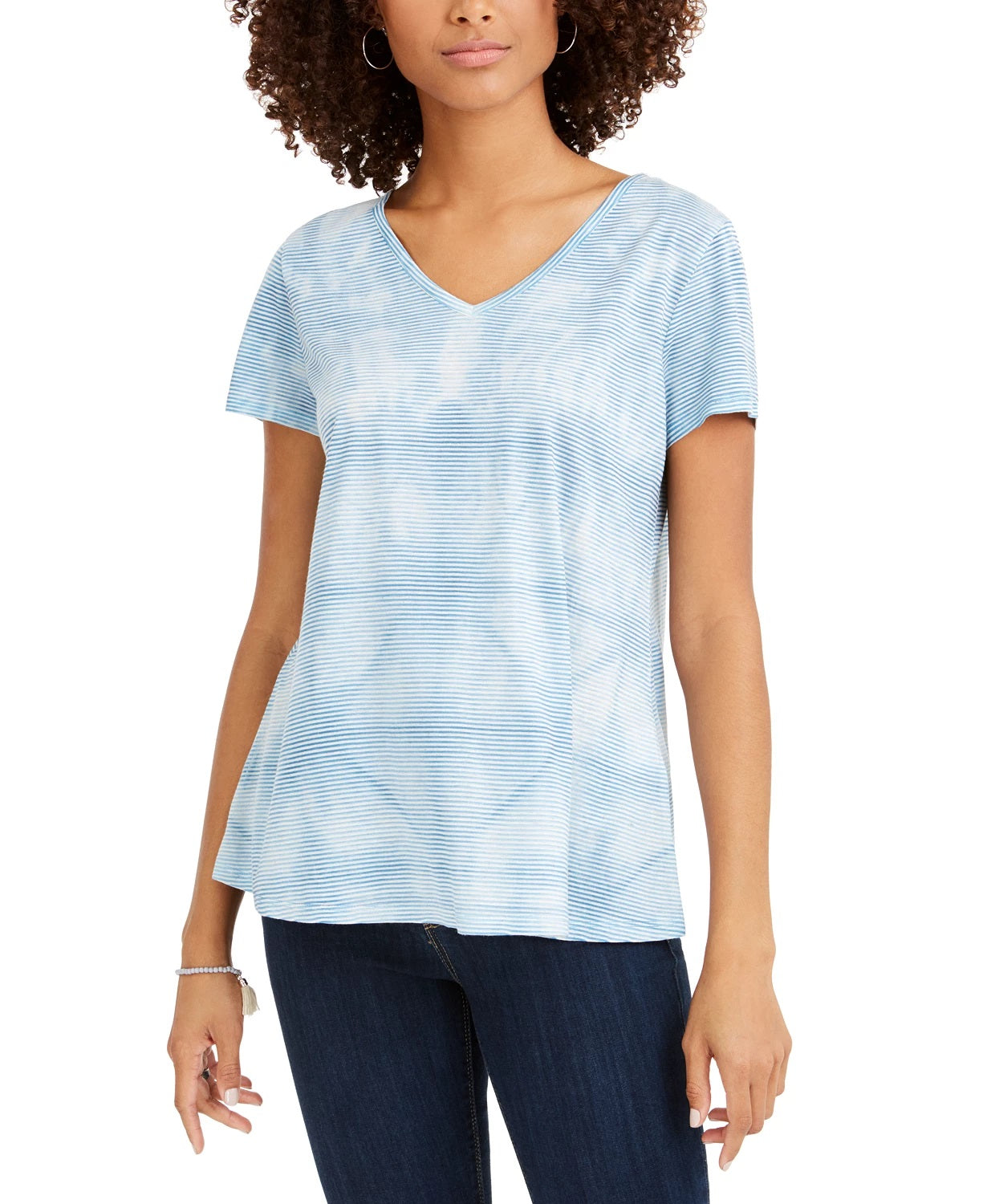 Style & Co Women's Tie-Dyed Linen-Blend Top Blue Size X-Small