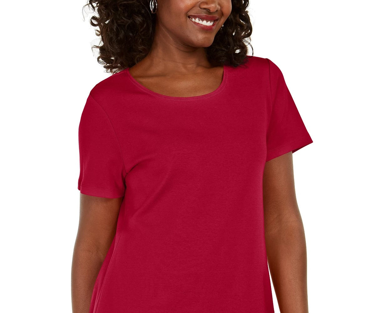 Karen Scott Women's Button-Hem Scoop-Neck Cotton Top Bright Red Size Medium