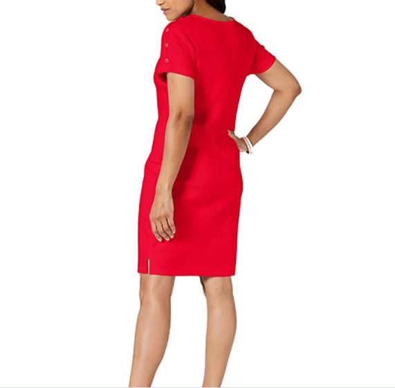 Karen Scott Women's Cotton Button Shoulder Dress Red Size Small